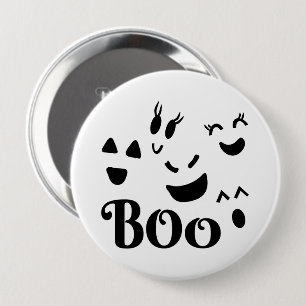 Chapa Redonda De 10 Cm Adorable BOO Fantasma de Halloween en Blanco y Neg