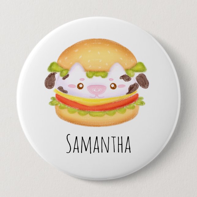 Chapa Redonda De 10 Cm Adorable Cow Hamburger (Anverso)