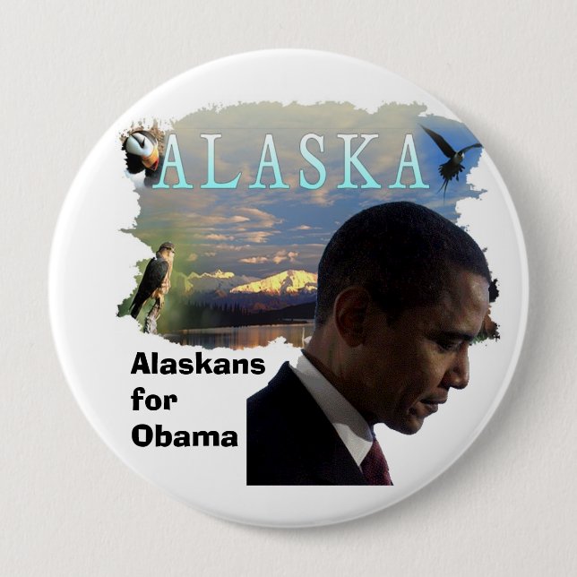 Chapa Redonda De 10 Cm Alaska para Obama (Anverso)
