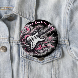 Chapa Redonda De 10 Cm Amo Rock N Roll Guitarra Eléctrica Personalizada