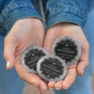 Chapa Redonda De 10 Cm Aniversario del Boda Plata y Negro 25