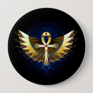 Chapa Redonda De 10 Cm Ankh de oro con alas