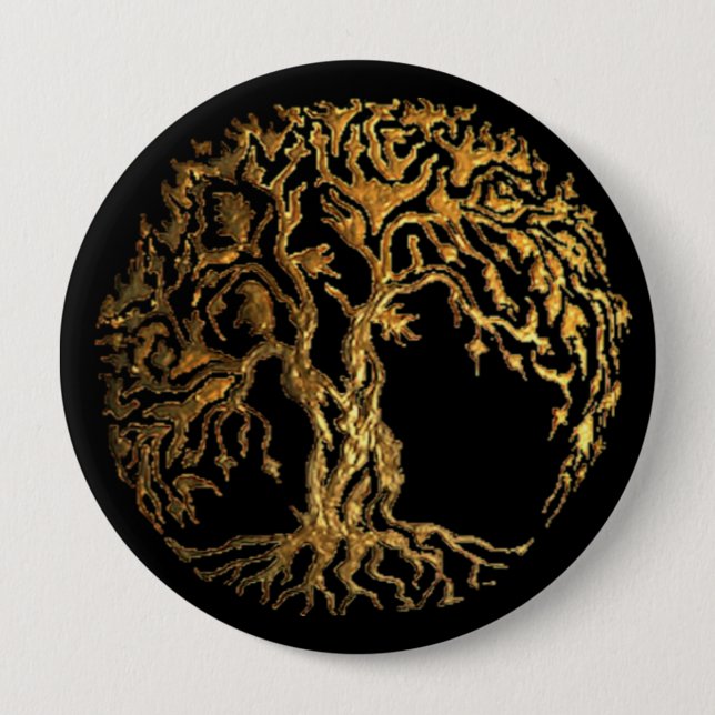Chapa Redonda De 10 Cm Árbol Mehndi de la Vida (Oro) (Anverso)