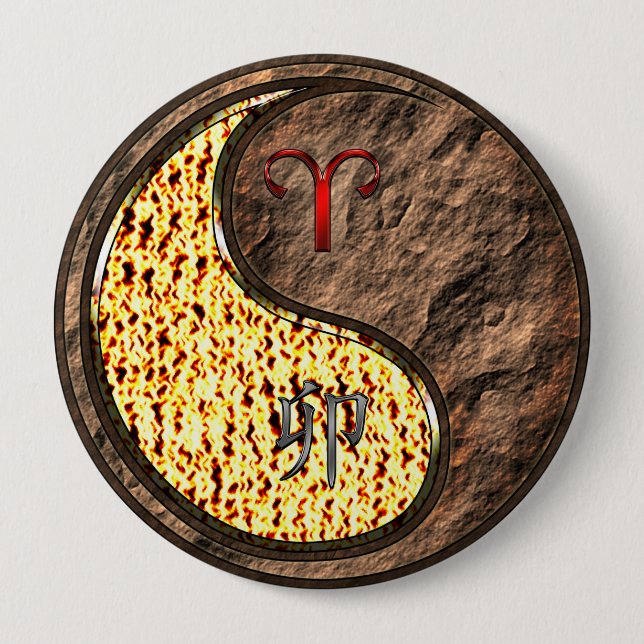 Chapa Redonda De 10 Cm Aries & Earth Rabbit (Anverso)