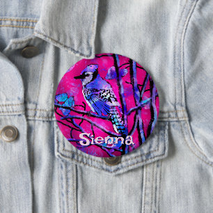 Chapa Redonda De 10 Cm Arrendajo Azul Rama de Árbol Personalizado Rosa