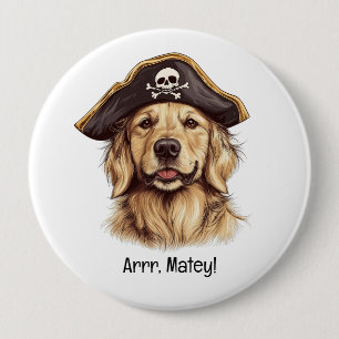 Chapa Redonda De 10 Cm Arrr Matey Pirate Golden Retriever Dog Skull