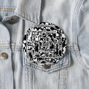 Chapa Redonda De 10 Cm Arte Geométrico Negro Y Blanco 25