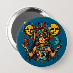 Chapa Redonda De 10 Cm Arte popular azteca indio woMan princesa luna de s
