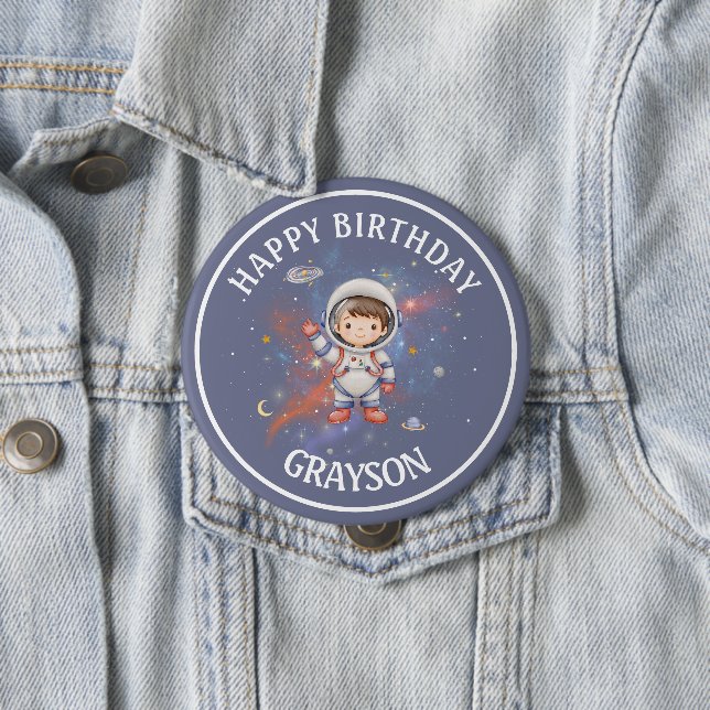 Chapa Redonda De 10 Cm Astronaut Outer Space Boy Birthday (In situ)