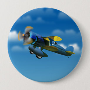 Chapa Redonda De 10 Cm Avión vintage feliz cumpleaños en un cielo azul