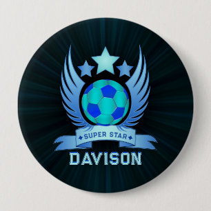 Chapa Redonda De 10 Cm Balón de Fútbol Azul Neon Regalos Personalizados