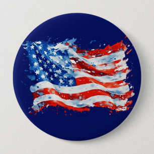 Chapa Redonda De 10 Cm Bandera Americana USA Acuarela 4 de Julio