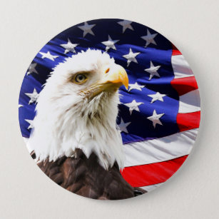 Chapa Redonda De 10 Cm Bandera estadounidense con águila calva
