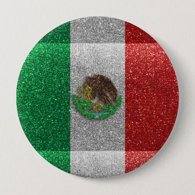 Chapa Redonda De 10 Cm Bandera mexicana purpurina de México (Anverso)