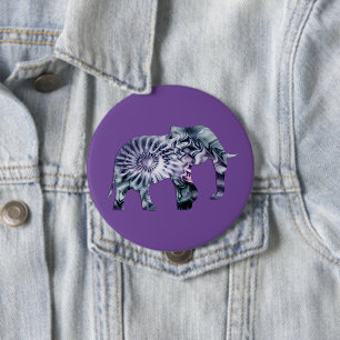 Chapa Redonda De 10 Cm Bienestar animal - Elephant Silhouette Fractal 2