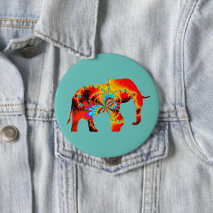 Chapa Redonda De 10 Cm Bienestar animal - Fractal de silueta elefante 1