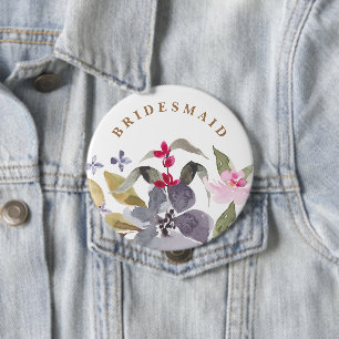 Chapa Redonda De 10 Cm Boda de Bridesmaid de Happy Watercolor Florals