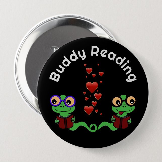 Chapa Redonda De 10 Cm Bookworms Buddy Reading (Anverso y reverso)