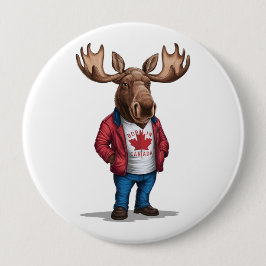 Chapa Redonda De 10 Cm Born in Canada Moose Patriotic 