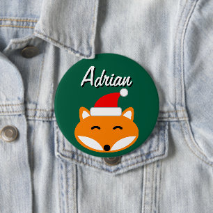 Chapa Redonda De 10 Cm Botones de fiesta de Navidad alegres con zorro de