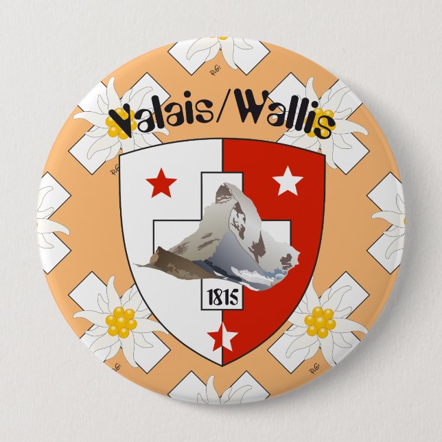 Chapa Redonda De 10 Cm Botones Valais / Wallis Suisse-Schweiz (Anverso)