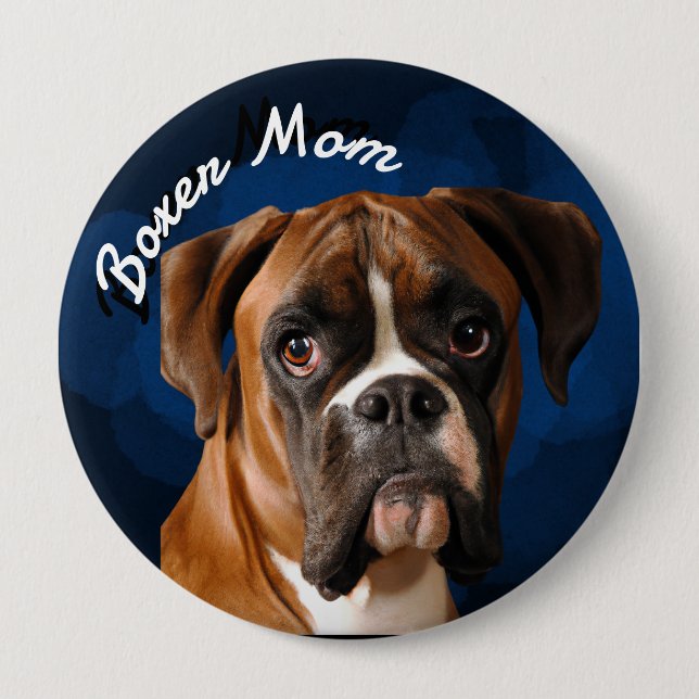 Chapa Redonda De 10 Cm Boxer Mom con fondo azul Button (Anverso)
