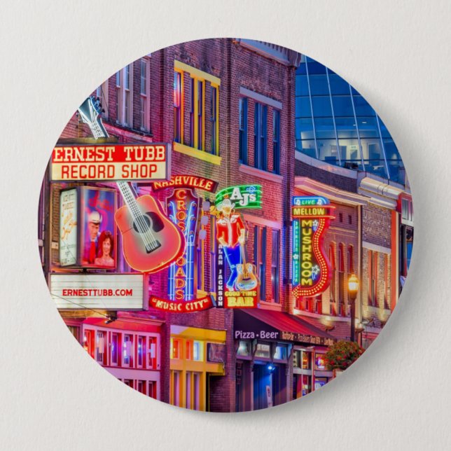 Chapa Redonda De 10 Cm Broadway Street Downtown Nashville Tennessee (Anverso)