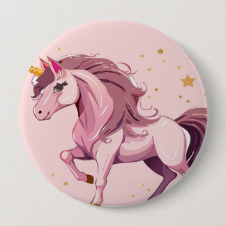 Chapa Redonda De 10 Cm buttom de unicornio rosa