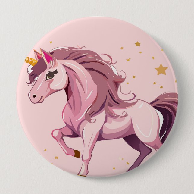 Chapa Redonda De 10 Cm buttom de unicornio rosa (Anverso)