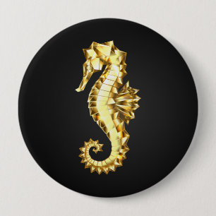 Chapa Redonda De 10 Cm Caballo marino polígono de oro