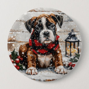 Chapa Redonda De 10 Cm Cachorro Boxer de Navidad