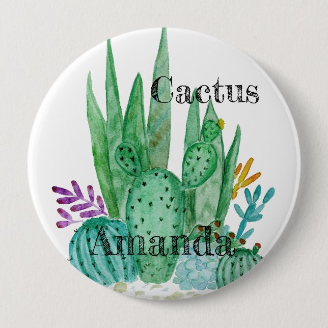 Chapa Redonda De 10 Cm Cactus acuarela cactus flores florales desierto fl (Anverso)