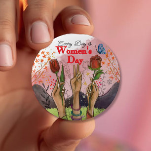 Chapa Redonda De 10 Cm Cada Día es el Día de la Mujer Floral Pintado a Ma