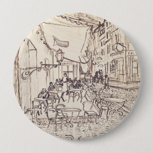 Chapa Redonda De 10 Cm Cafetería por la noche, Bella Artes Sketch, Van Go