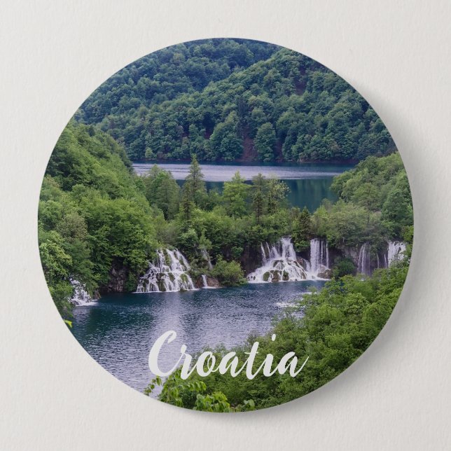 Chapa Redonda De 10 Cm Cascada de cascada con bosque verde en Croacia (Anverso)