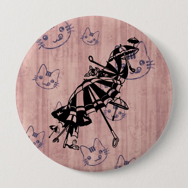 Chapa Redonda De 10 Cm Cats Faces Sombrillas Umbrellas Pintura de tinta (Anverso)