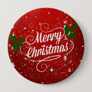 Chapa Redonda De 10 Cm Celebración Rojo, Feliz Navidad