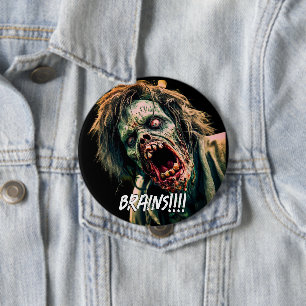 Chapa Redonda De 10 Cm Cerebros de Zombie Gritando
