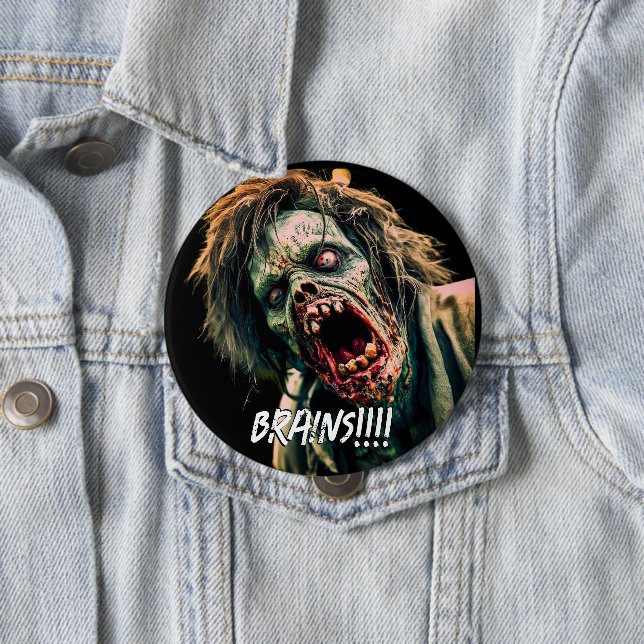 Chapa Redonda De 10 Cm Cerebros de Zombie Gritando (In situ)