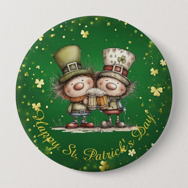 Chapa Redonda De 10 Cm Cheerful St. Patrick’s Day Party Illustration (Anverso)