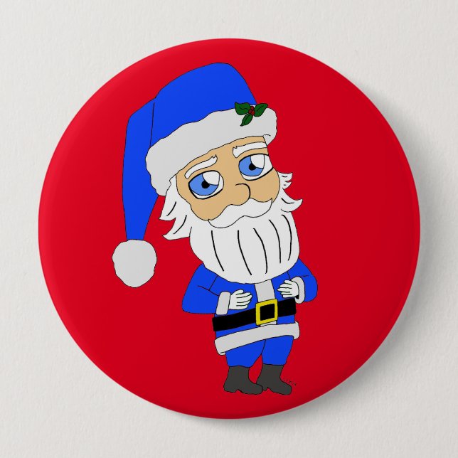 Chapa Redonda De 10 Cm Chibi Blue Suit Santa (Anverso)