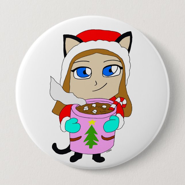 Chapa Redonda De 10 Cm chibi catgirl (Anverso)