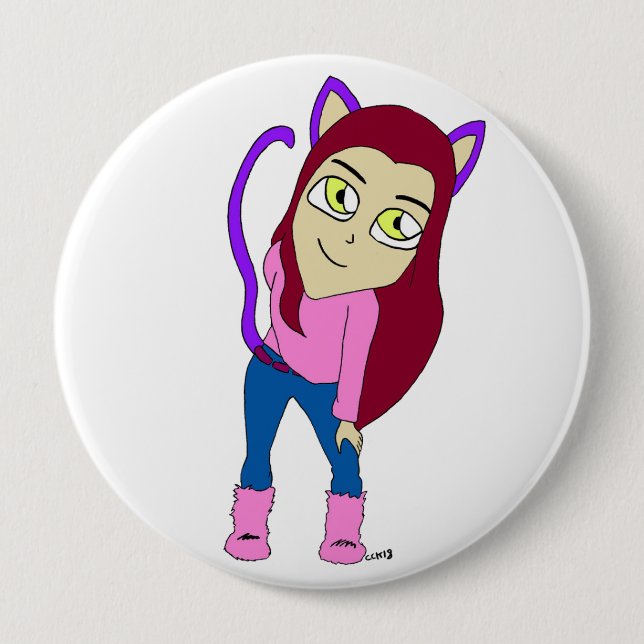 Chapa Redonda De 10 Cm chibi catgirl (Anverso)