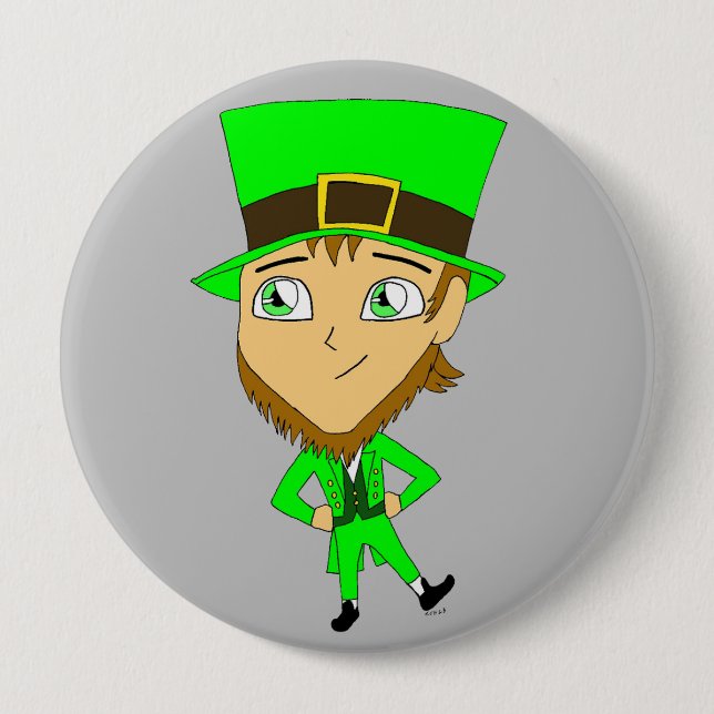 Chapa Redonda De 10 Cm chibi leprechaun (Anverso)