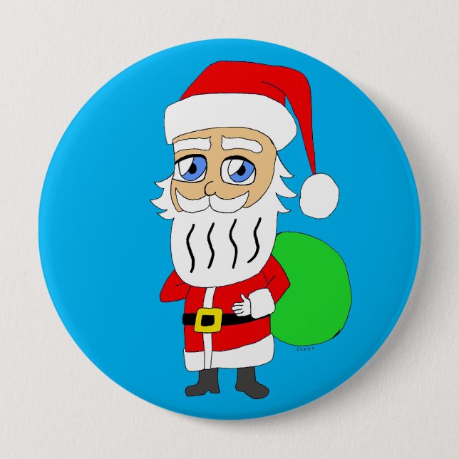Chapa Redonda De 10 Cm Chibi Santa Claus (Anverso)