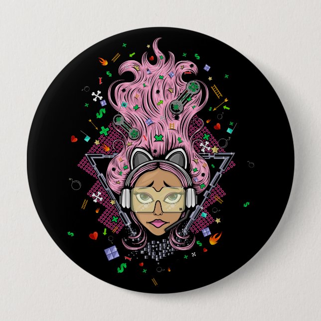 Chapa Redonda De 10 Cm Chica Gamer (Anverso)