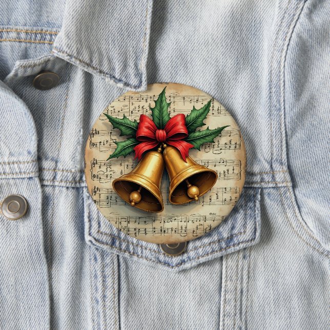 Chapa Redonda De 10 Cm Christmas Bells on Sheet Music, (In situ)