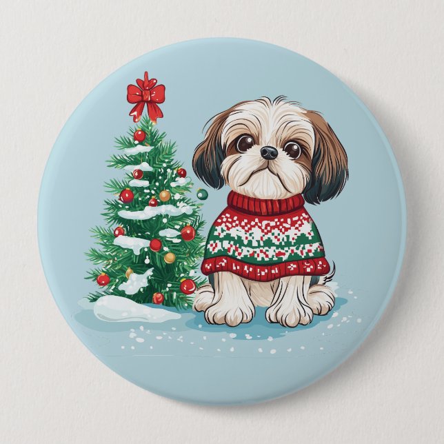 Chapa Redonda De 10 Cm Christmas Shih Tzu Santa Dog (Anverso)