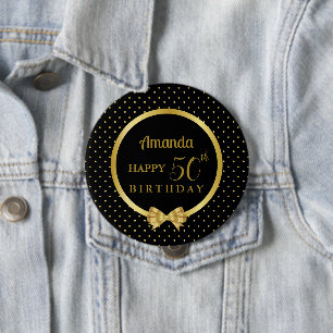 Chapa Redonda De 10 Cm Cinta Negra Y Oro Elegante 50 cumpleaños