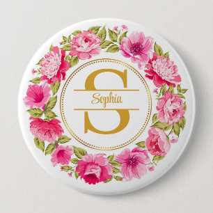 Chapa Redonda De 10 Cm Círculo Floral de Peonía Rosa Elegante Monograma D